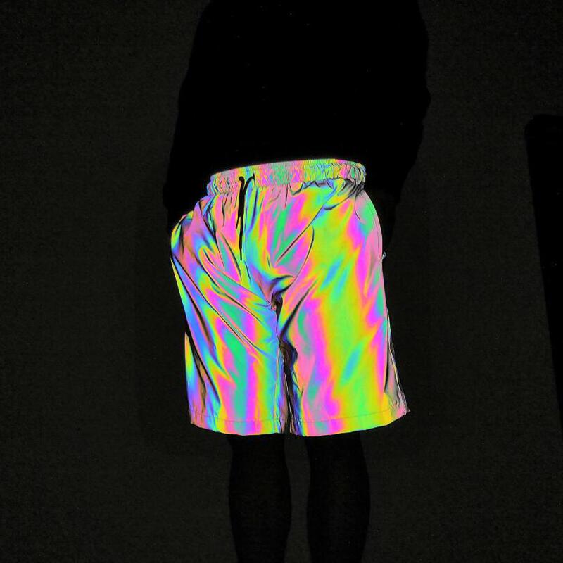 European and American Cross-border Colorful Reflective Shorts Men's Amazon ins Rainbow Reflective Pants Loose Large Size Trendy