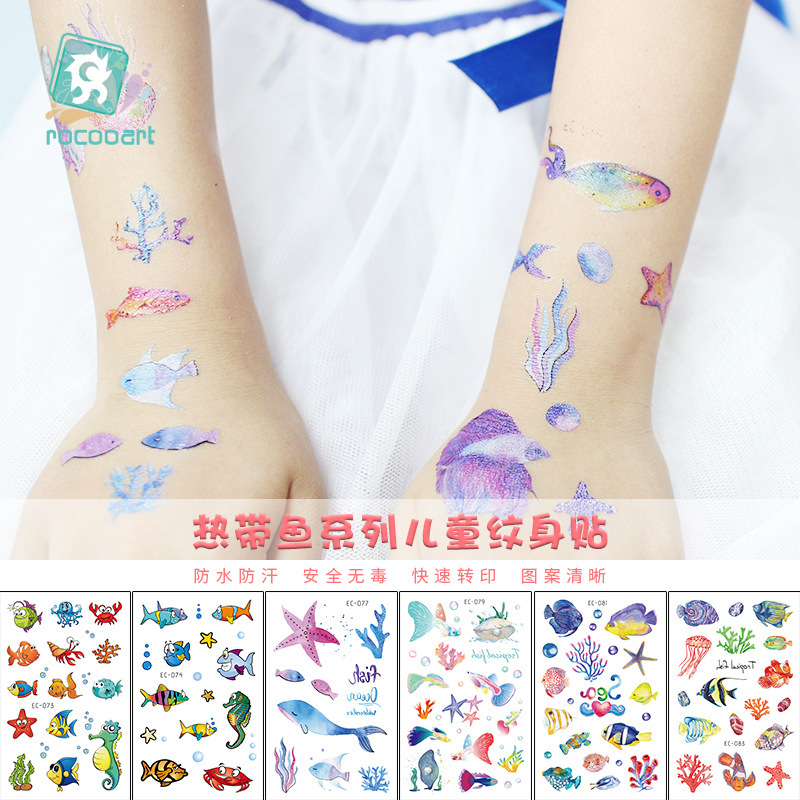 Ricklon New Fun Tattoo Sticker for Children Waterproof Original Tropical Fish Tattoo Sticker Temporary Tattoo Sticker