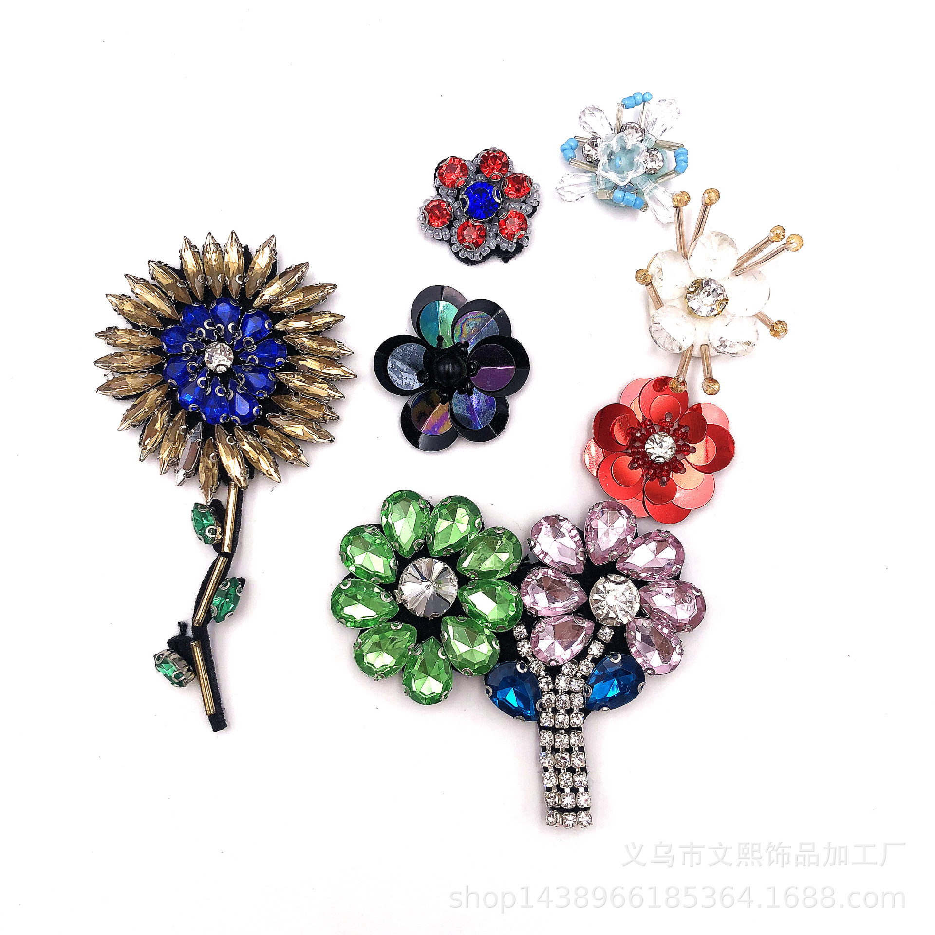 厂家现货 钉珠花朵布贴立体钻花服装辅料DIY装饰配件