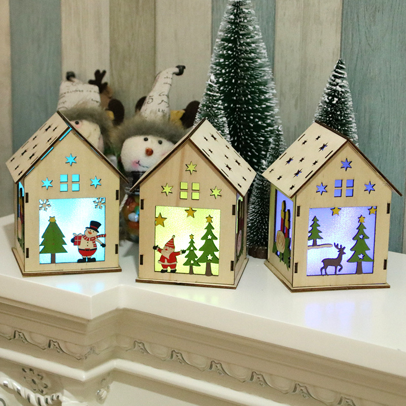 Decoraciones de Navidad montado casa de madera casa de nieve bar del hotel decoración del árbol de Navidad Niños DIY regalo decoración de la ventana