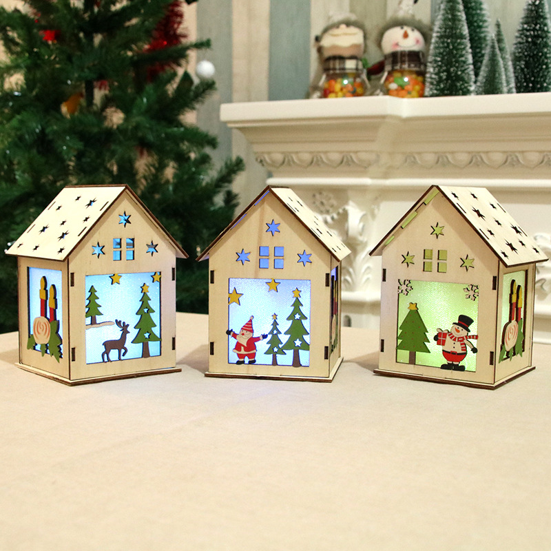 Decoraciones de Navidad montado casa de madera casa de nieve bar del hotel decoración del árbol de Navidad Niños DIY regalo decoración de la ventana