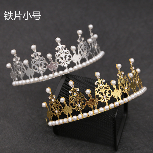 Korean bridal jewelry children's crown highlight pearl cake crown baking decoration headdress one piece drop shipping