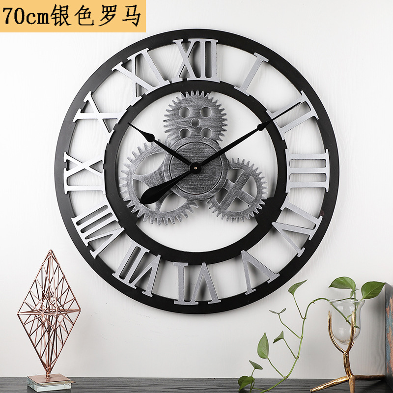 Reloj de pared mudo de madera de estilo industrial American Gear Reloj de pared Retro sala de estar comedor decoración creativa Reloj de pared
