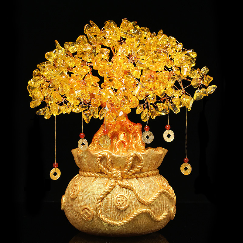 Factory wholesale Topaz fortune tree fortune tree fortune bag cash tree home trade decoration gift ornaments