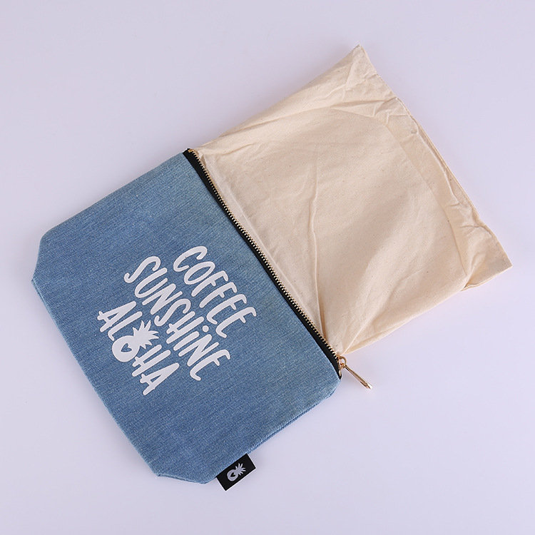 Bolso de mano con cremallera de mezclilla transfronterizo, cambio de estudiante, regalo de almacenamiento, publicidad, compras, bolso de lona, logo impreso