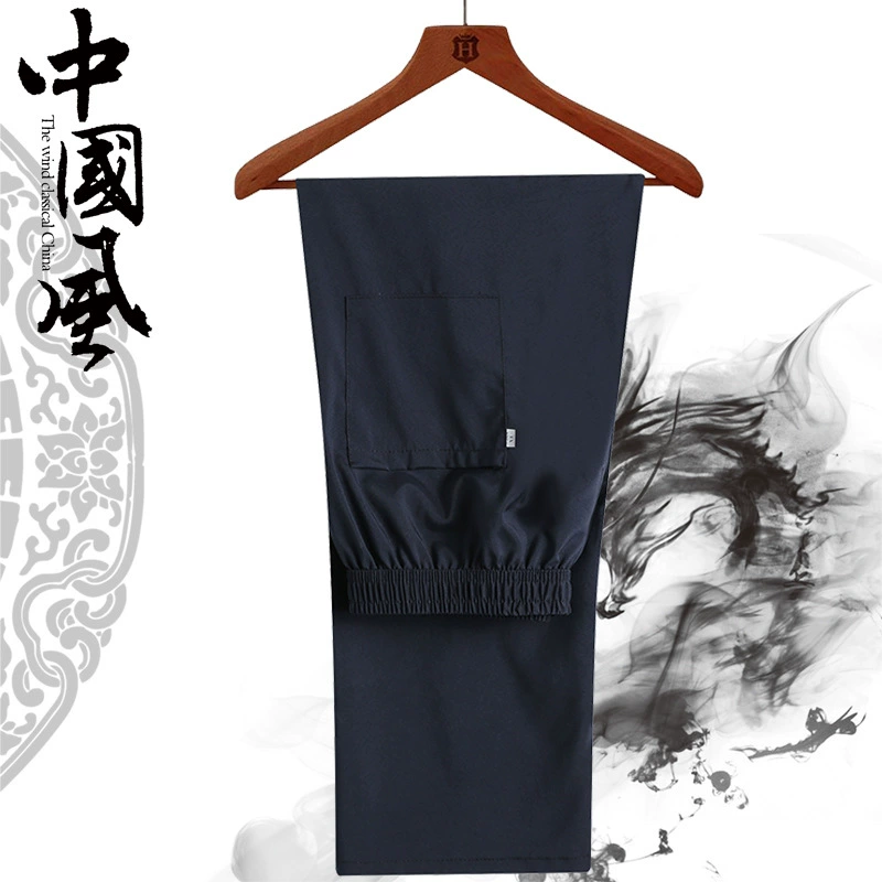 Летние мужские брюки Китайский стиль прямого кроя для пожилых людей, свободные повседневные брюки, мужские утренние брюки тонкие