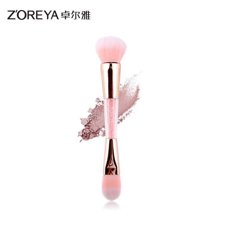 Zhuoerya Diamante de doble cabeza de belleza rubor cepillo suelto mango acrílico sola bolsa de reparación de maquillaje cepillo