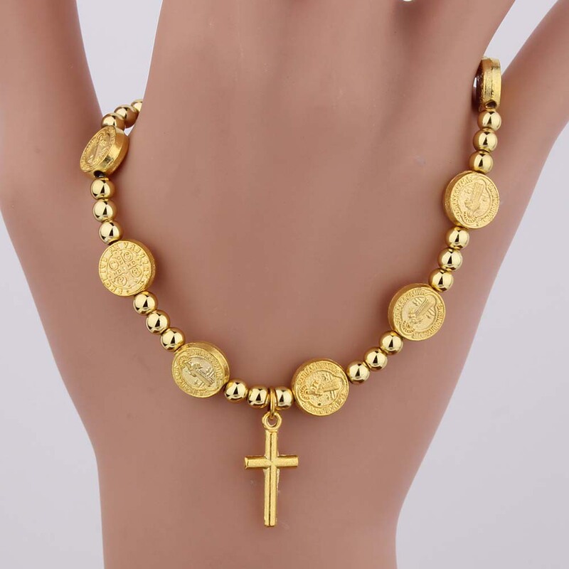 Gold-plated bracelet cross beaded bracelet Jesus Jewelry Rosary