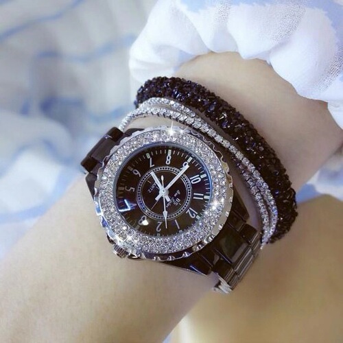 New Bestselling Diamond-Crusted Ceramic Women's Watch with Personalized Digital Dial, Stylish and Trendy Quartz Watch for Women