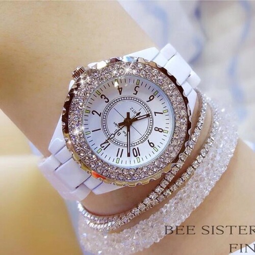 New Bestselling Diamond-Crusted Ceramic Women's Watch with Personalized Digital Dial, Stylish and Trendy Quartz Watch for Women