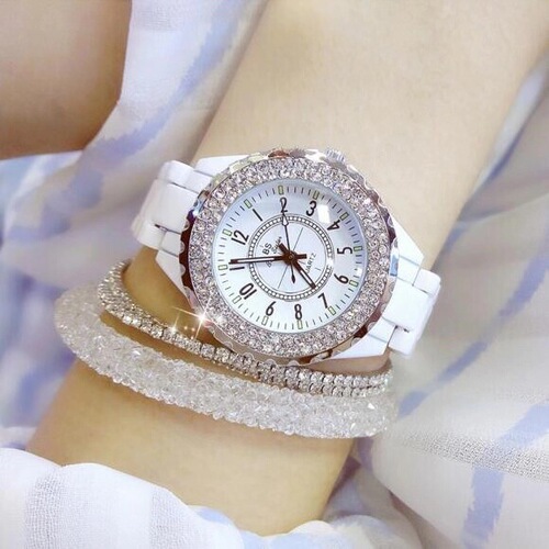 New Bestselling Diamond-Crusted Ceramic Women's Watch with Personalized Digital Dial, Stylish and Trendy Quartz Watch for Women