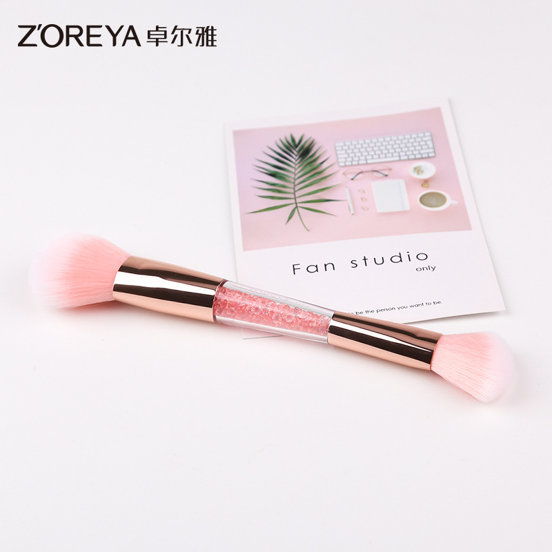 Zhuoerya Diamante de doble cabeza de belleza rubor cepillo suelto mango acrílico sola bolsa de reparación de maquillaje cepillo