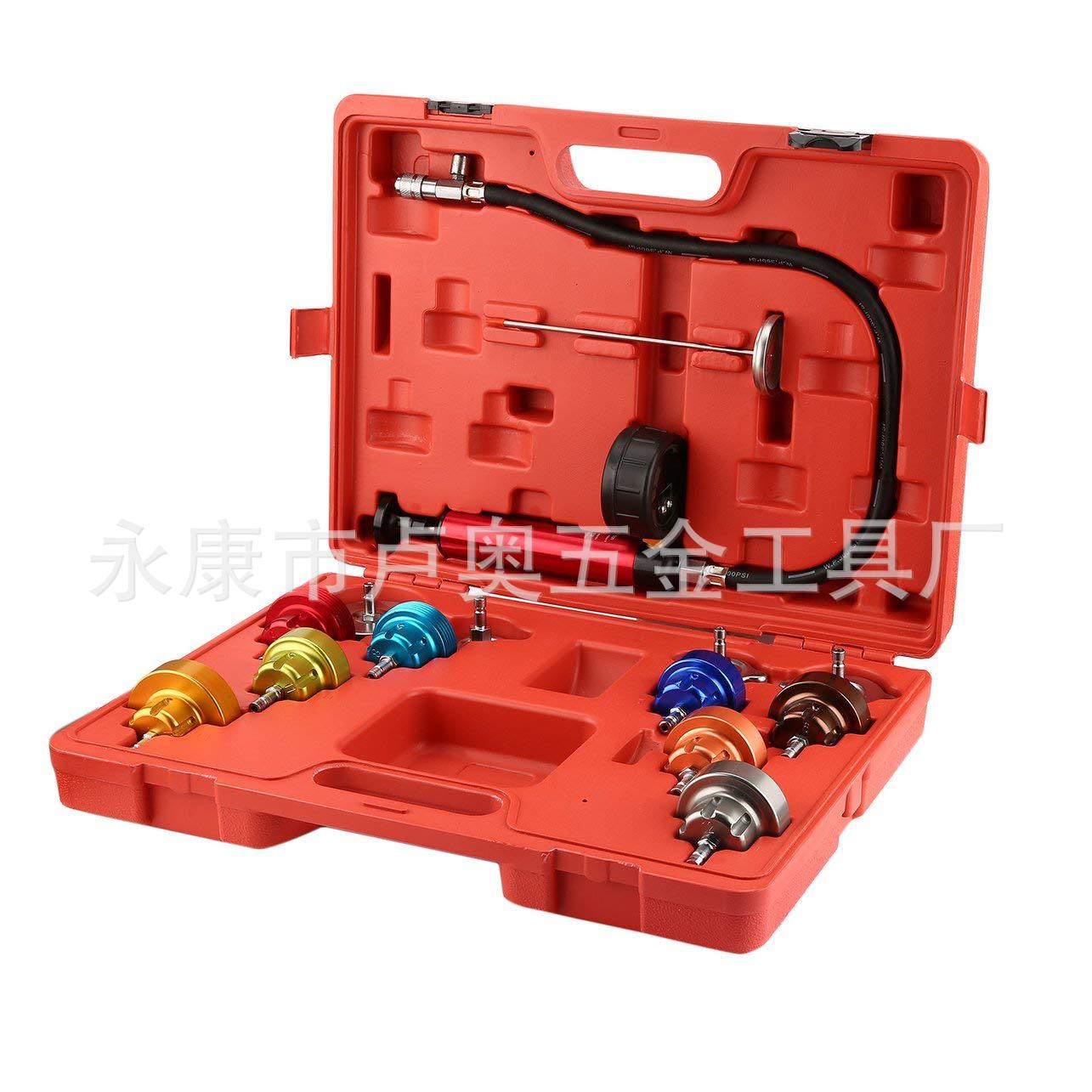 Probador de tanque de agua del coche de 14 piezas medidor de presión del tanque de agua medidor de detección de fugas del tanque de agua instrumento de detección de fugas