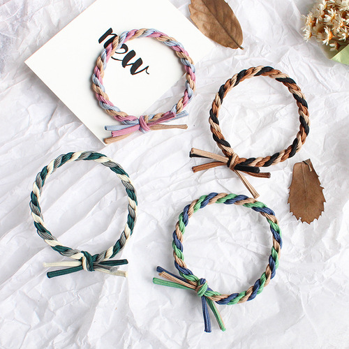 Japanese and Korean version of color-blocked braided rubber band hair band thick leather cover Korean headband hair rope headband hair accessories hair tie headband