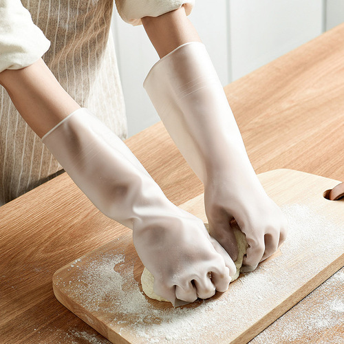 Household PVC Housework Gloves Kitchen Cleaning Thickened Cleaning Gloves Printed Fawn Transparent Laundry Dishwashing Gloves