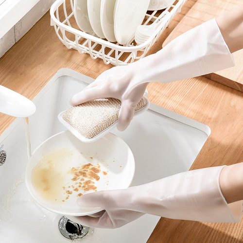 Household PVC Housework Gloves Kitchen Cleaning Thickened Cleaning Gloves Printed Fawn Transparent Laundry Dishwashing Gloves