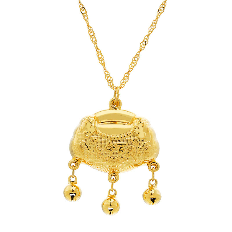 Venta al por mayor Vietnam arena oro color protección niños bebé larga vida bloqueo Latón chapado 24K oro niños larga vida colgante