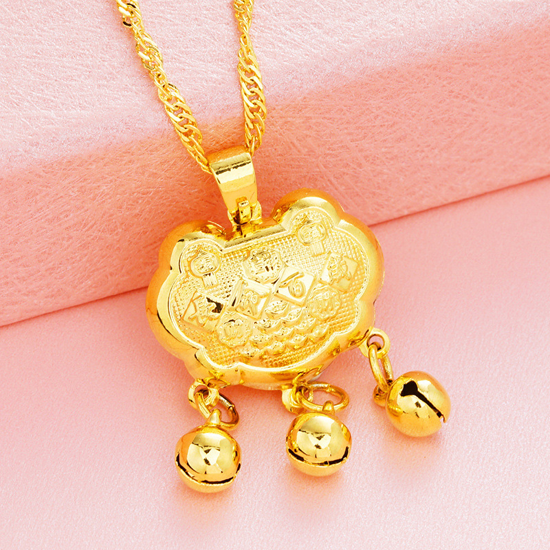 Venta al por mayor Vietnam arena oro color protección niños bebé larga vida bloqueo Latón chapado 24K oro niños larga vida colgante