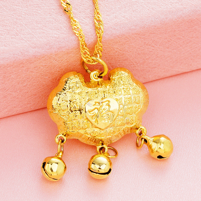 Venta al por mayor Vietnam arena oro color protección niños bebé larga vida bloqueo Latón chapado 24K oro niños larga vida colgante