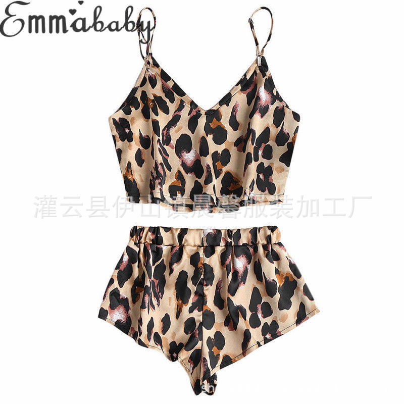 El Comercio exterior Amazon popular pijamas camisón de seda artificial con estampado de leopardo más tamaño ropa interior para el hogar camisón eBay SUMINISTRO DE Europa y América