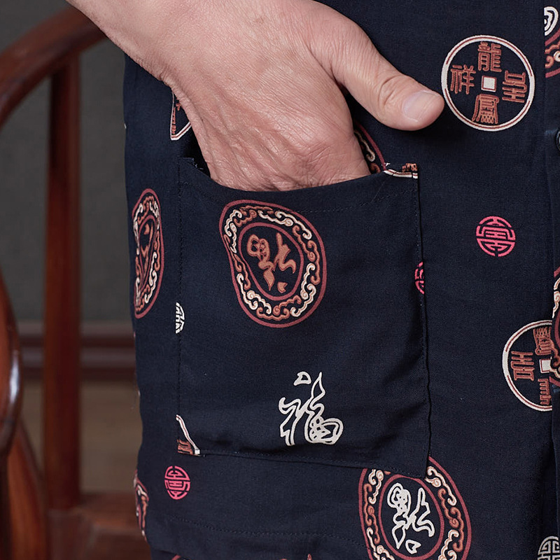 Summer Middle-aged and Elderly Men's Cotton Silk Pajamas Dad's Clothes Cotton Silk Home Clothes Grandpa Artificial Cotton Cardigan Set