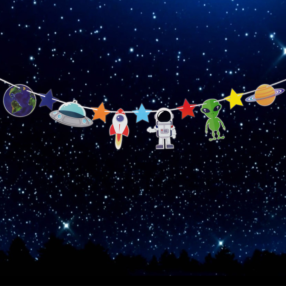 Spaceman Astronaut Rocket Flag Children's Theme Birthday Party Supplies Dress Up Wandering Earth Universe Flag