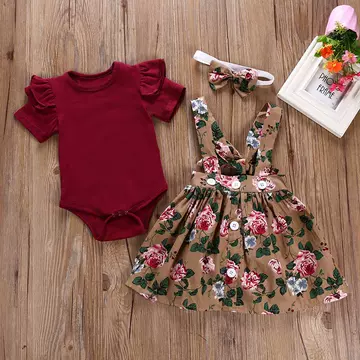 ins Explosions Baby Girl Dress Small Floral Printed Slip Skirt Two-Piece Factory Outlet - ShopShipShake