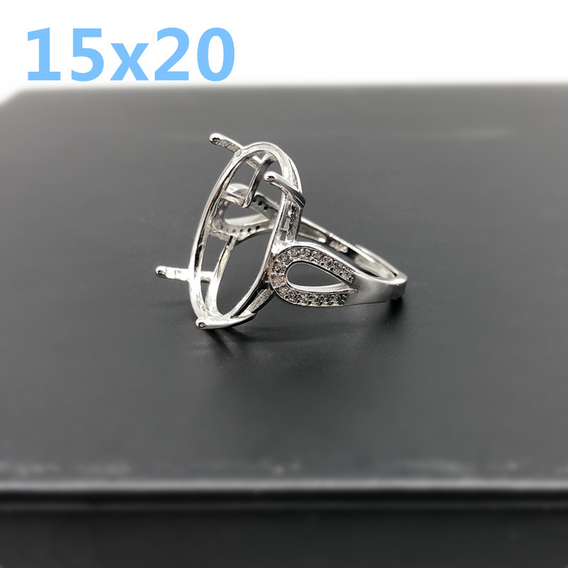 S925银戒指空托 戒面蛋面15x20mm 轻奢配件配饰 宝石玛瑙翡翠松石