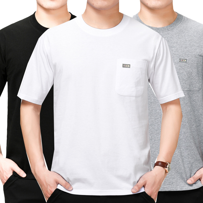 Dad Short-Sleeved T-Shirt Men's Round Neck Summer Clothing Middle-Aged Men's Clothing Summer Middle-Aged and Elderly Men 40-50-60 Years Old Flap Pocket Pants