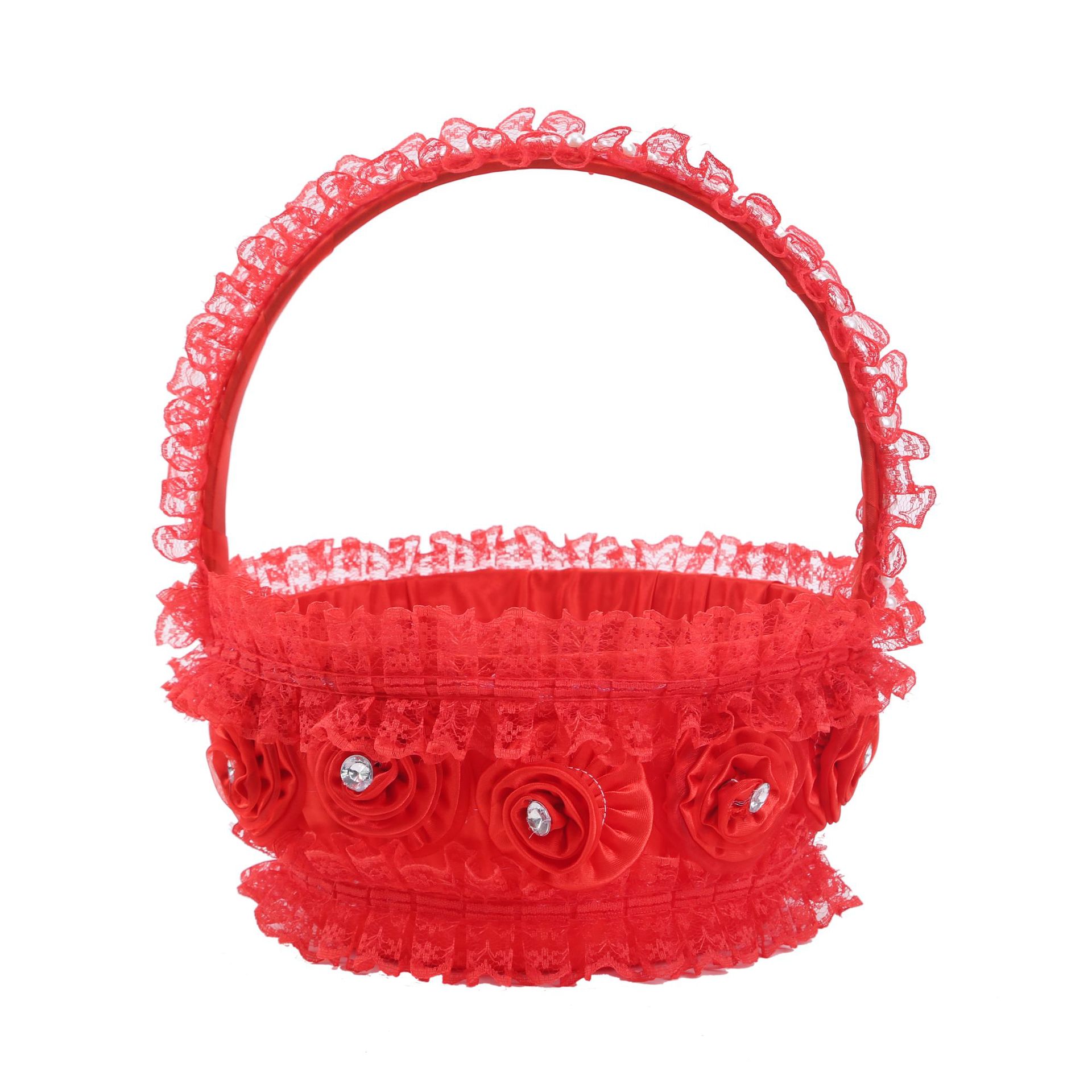 Creativo rhinestone encaje flor cesta regalo dama de honor flor niña pétalo mano cesta boda suministros boda al por mayor