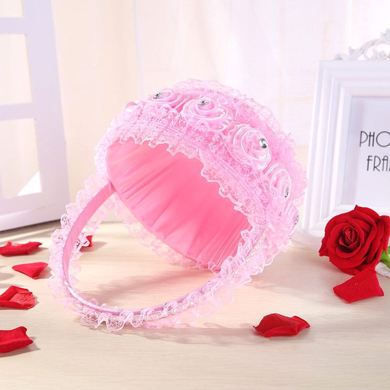 Creativo rhinestone encaje flor cesta regalo dama de honor flor niña pétalo mano cesta boda suministros boda al por mayor