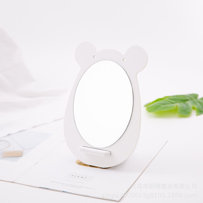 Espejo de maquillaje de madera para mujer, espejo de tocador plegable de una sola cara, portátil para estudiantes, para dormitorio, diseño Totoro.