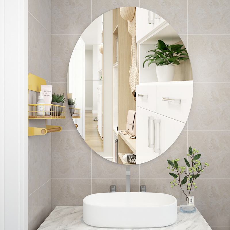 Bathroom mirror sticker wall free punching toilet wall hanging wall…