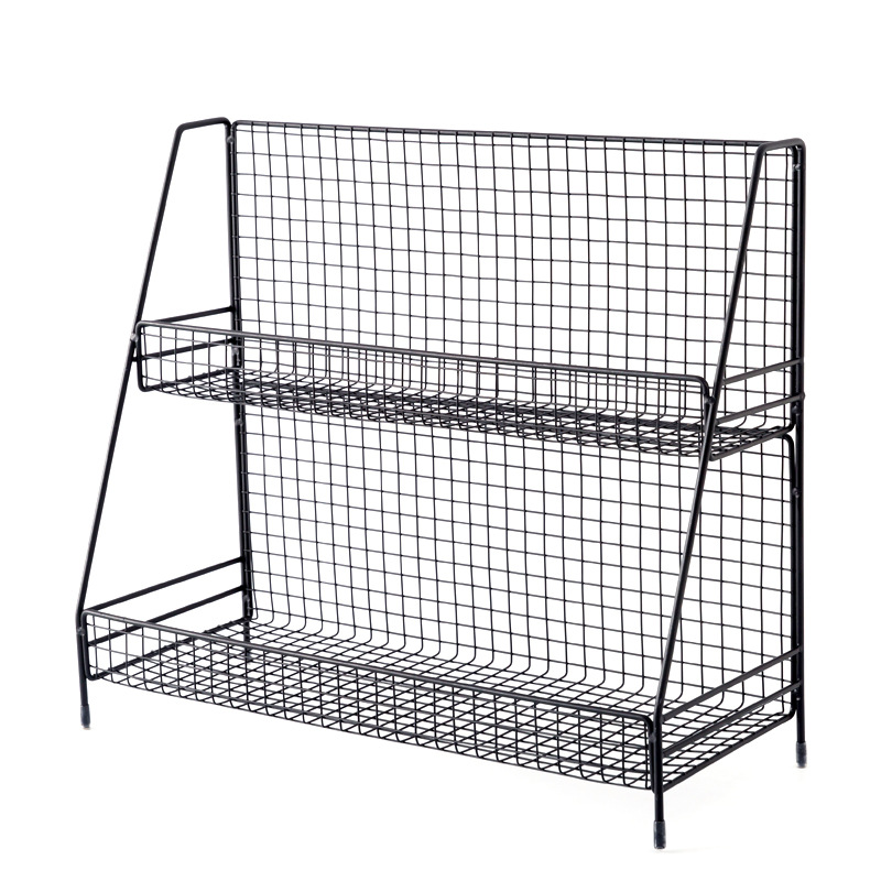 Estante de almacenamiento de cocina directo de fábrica Escritorio de pie de dos capas de hierro sin ponche negro condimento rack de almacenamiento