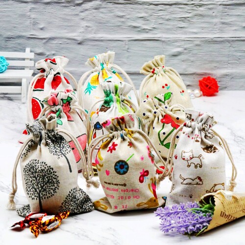Manufacturer wholesale jewelry hot stamping cotton and linen bundle pocket printing drawstring packaging gift bag jewelry