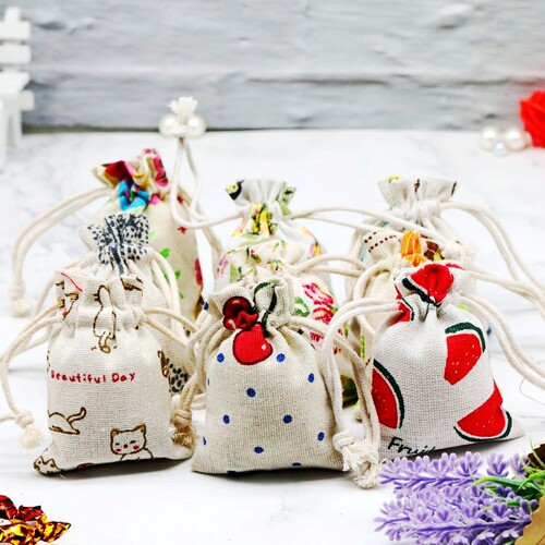 Manufacturer wholesale jewelry hot stamping cotton and linen bundle pocket printing drawstring packaging gift bag jewelry