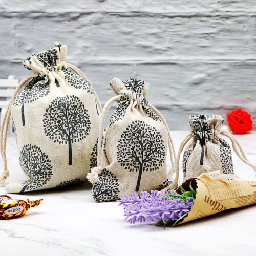 Manufacturer wholesale jewelry hot stamping cotton and linen bundle pocket printing drawstring packaging gift bag jewelry