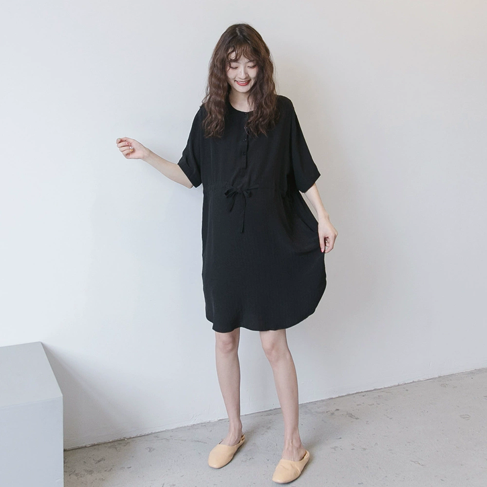 2019 летнее Новое корейское платье для беременных с круглым вырезом и открытой пряжкой, юбка для беременных, свободное шифоновое платье с завязками, модное платье для мамы