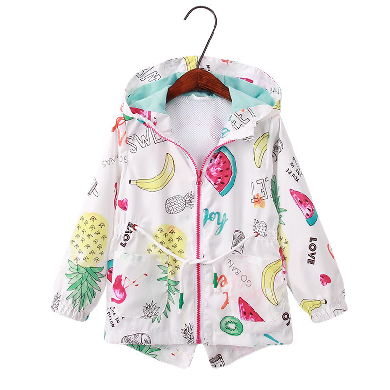 Spring new European and American girls windbreaker waist drawstring cat Mouse graffiti powder jacket jacket jacket
