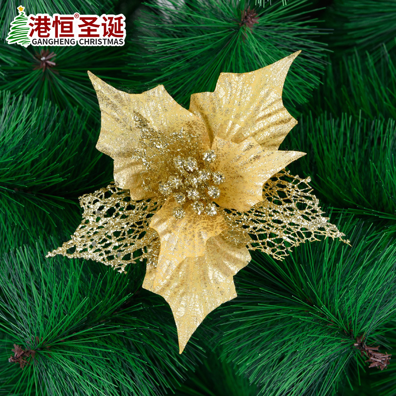 Flor artificial de Navidad DIY accesorios de decoración de Navidad tela de lentejuelas de doble capa de oro flor de la decoración de la boda de Navidad