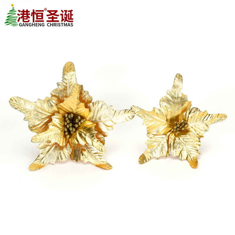 Flor artificial de Navidad DIY accesorios de decoración de Navidad tela de lentejuelas de doble capa de oro flor de la decoración de la boda de Navidad