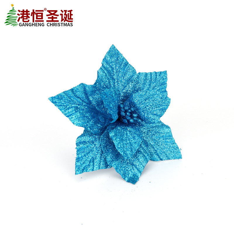 Hecho a mano lago Azul doble capa Navidad flor artificial Navidad Arreglo DIY accesorios de árbol de Navidad flores decorativas