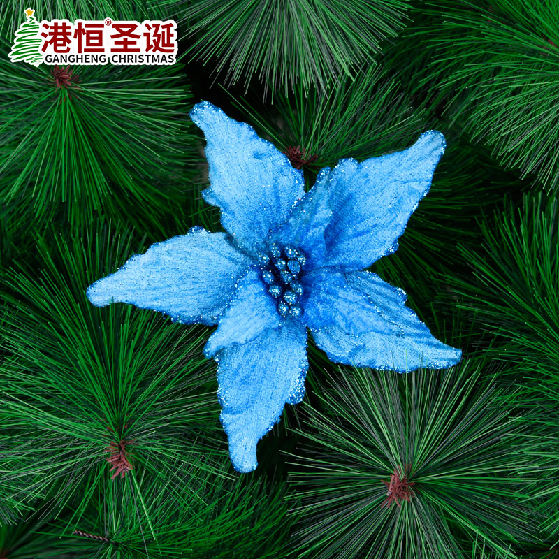 Hecho a mano lago Azul doble capa Navidad flor artificial Navidad Arreglo DIY accesorios de árbol de Navidad flores decorativas