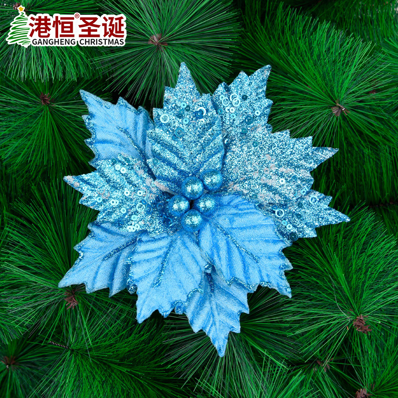Hecho a mano lago Azul doble capa Navidad flor artificial Navidad Arreglo DIY accesorios de árbol de Navidad flores decorativas