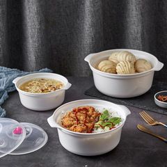 電子レンジ加熱専用円形両耳弁当箱家庭用大型プラスチック蓋付き電子レンジセット