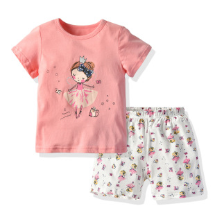 INS New Children's Clothing Children's Summer Short-sleeved Set European and American Girls Red Rabbit T-shirt Home Clothes Two-piece Set