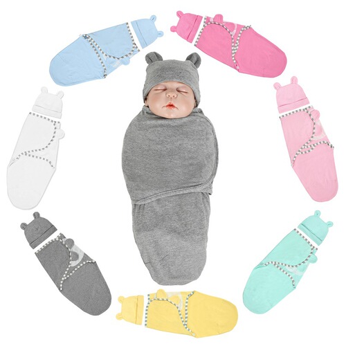Newborn anti-shock wrap, baby blanket, cotton baby cap + sleeping bag set 0-3 months rabbit ear cap