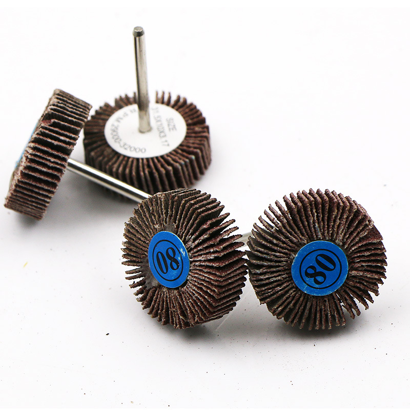 L6Y 80目百叶轮抛光轮 砂布砂皮磨头带柄叶轮金属木工打磨T型磨