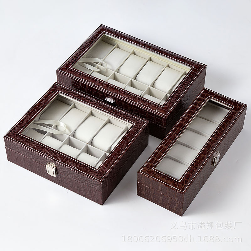 New crocodile pattern open skylight 61012 watch box leather watch box storage box watch display jewelry box