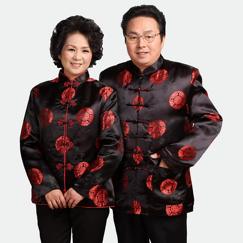 Осеннее платье для среднего и пожилого возраста 2383-3 пары Платье Тан для мужчин и женщин с длинным рукавом на день рождения в китайском стиле для пожилых людей Тонкая куртка с хлопковой подкладкой